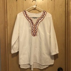 World Market White V Neck Embroidered Top Boho Women's Size L-XL
